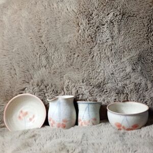Clay Tea Set Soft Berry Detailed Pottery